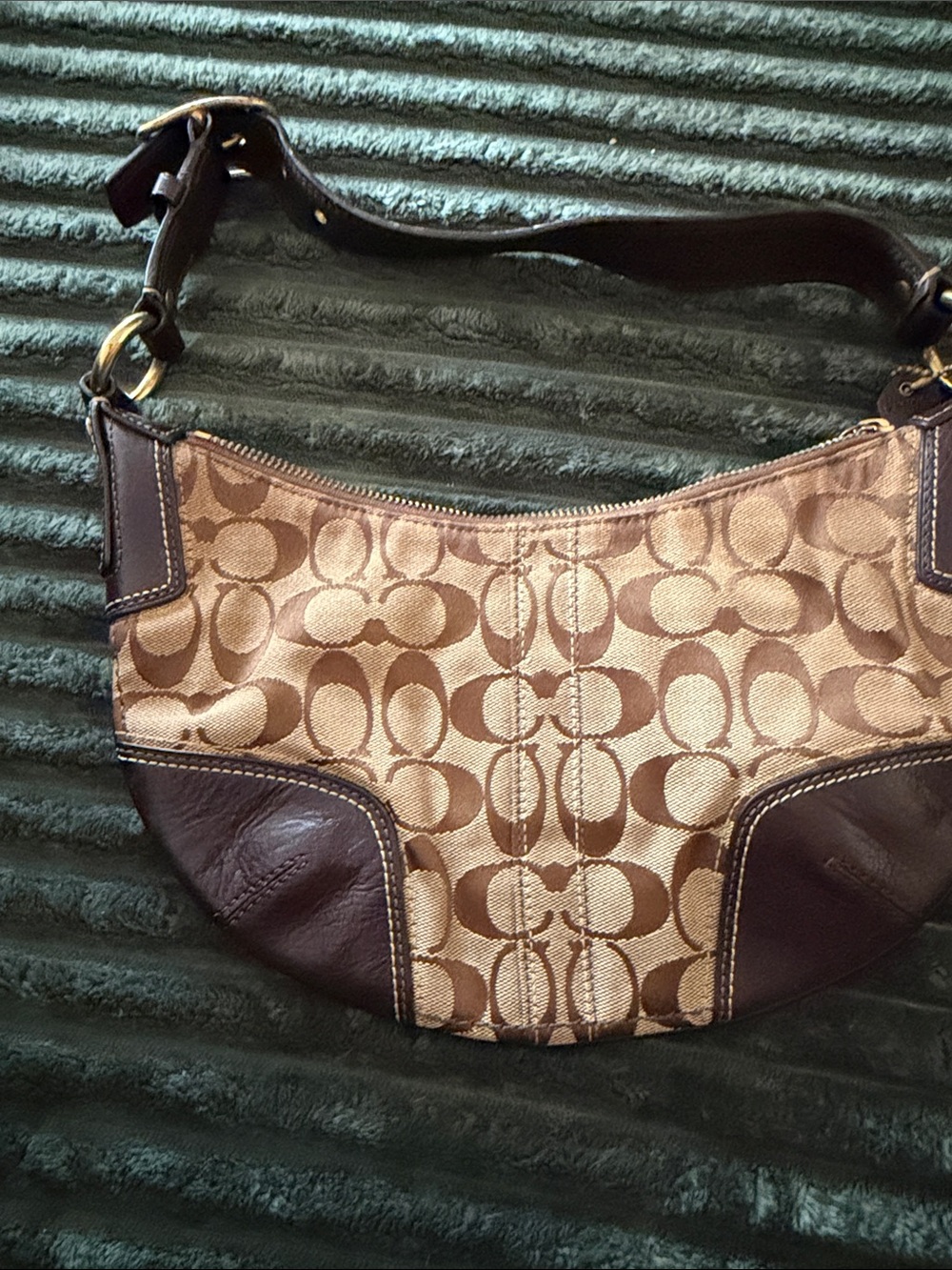 COACH Brown Signature Canvas Tote with Dark Brown Leather Trim - Picture 8 of 11
